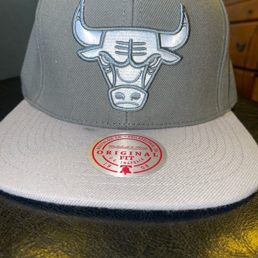 Mitchell & Ness Dark Gray Snapback with Bull Design